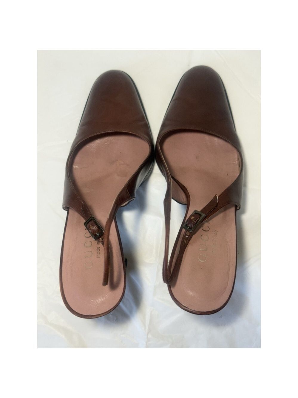 GUCCI Slingback Heels Closed Toe Brown Leather Shoes Sandals US 7 EU 37 C - Picture 6 of 16